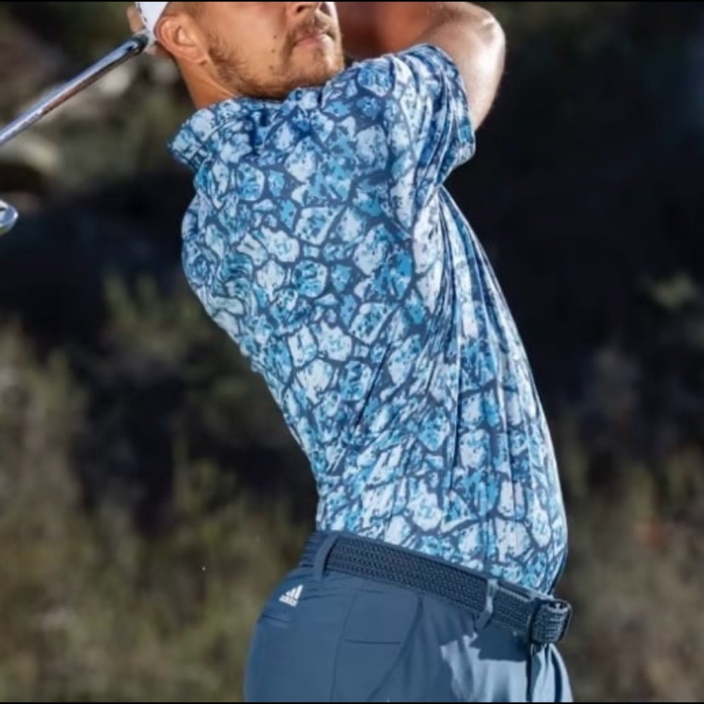 Adidas size M men’s cobblestone print recycled content golf polo shirt